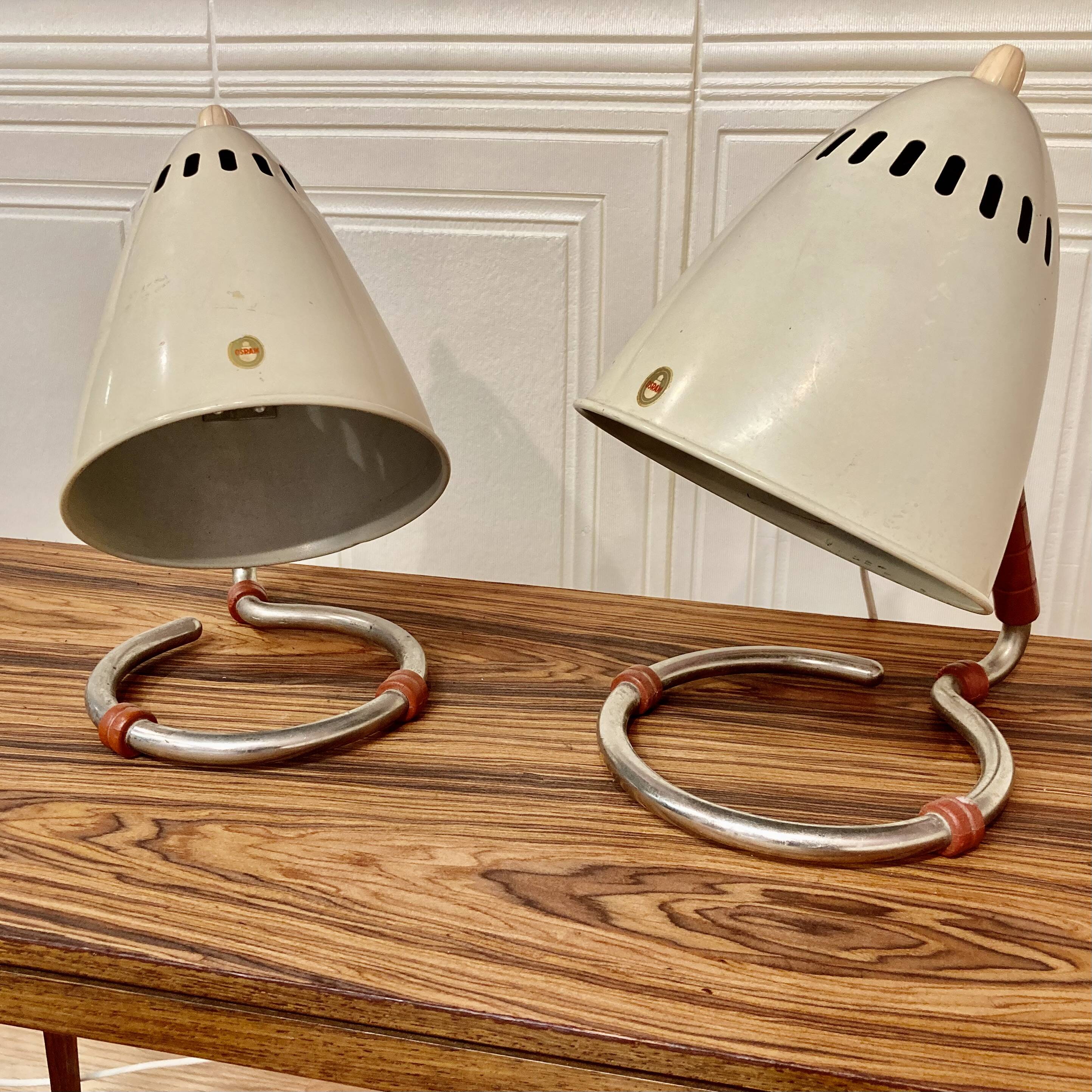 Pair of large metal osram lamps 1950.