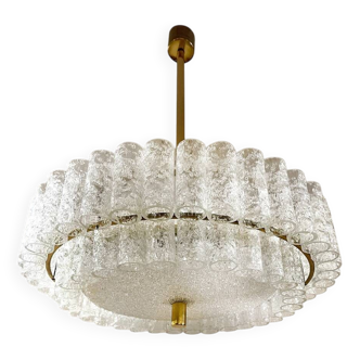 Midcentury Murano ice glass chandelier pendant lamp vintage Doria