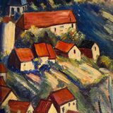 HST painting "Countryside landscape with village" signed G. Etave