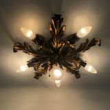 6-light golden leaf foliage ceiling light by Li Puma Firenze, Italy, 1960s