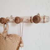 Coat rack wooden hook and patinated white