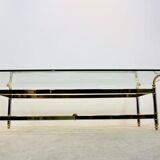 Table basse en laiton, chrome et verre, France 1970