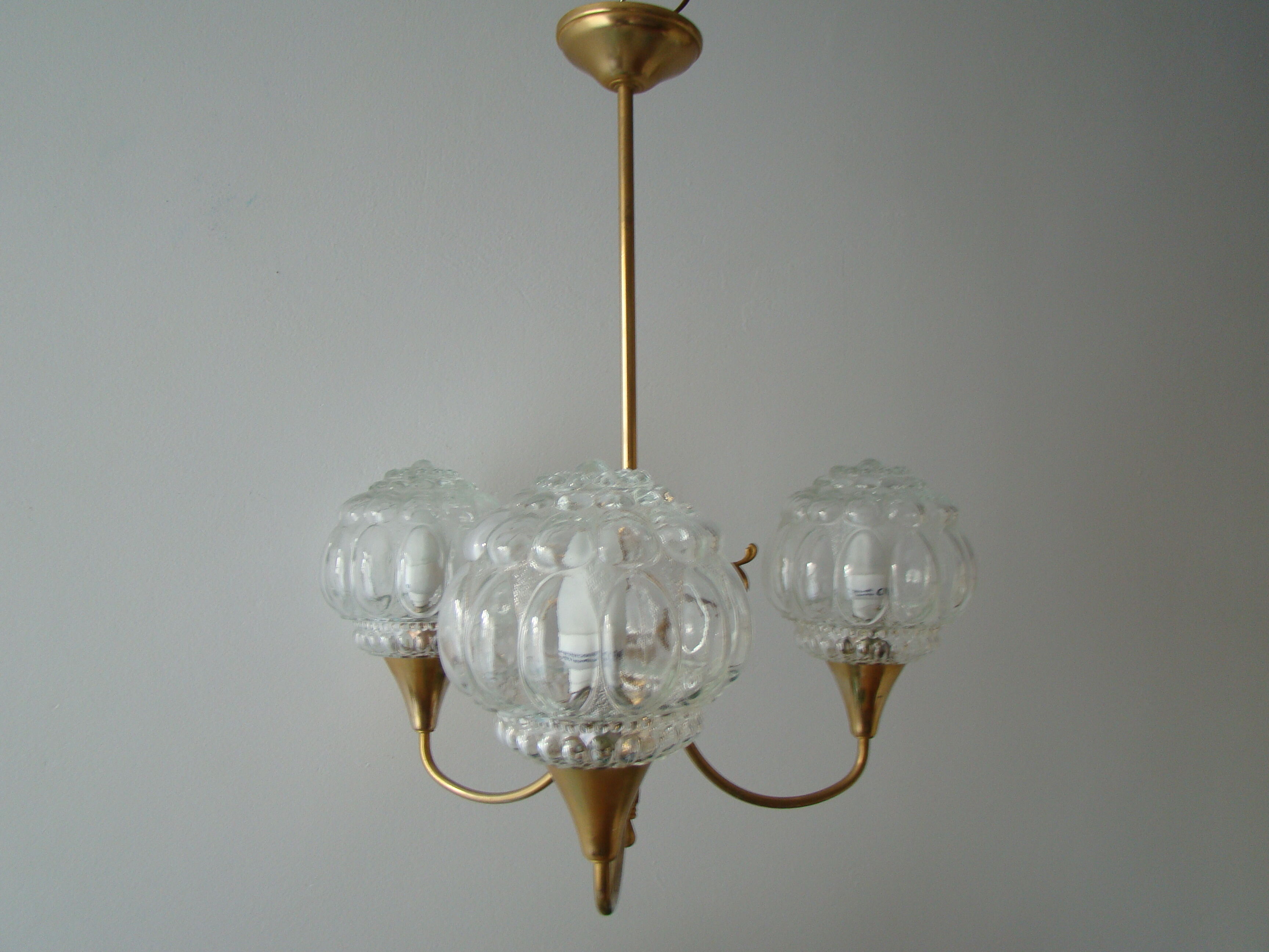 Lustre 3 branches vintage globes bullés