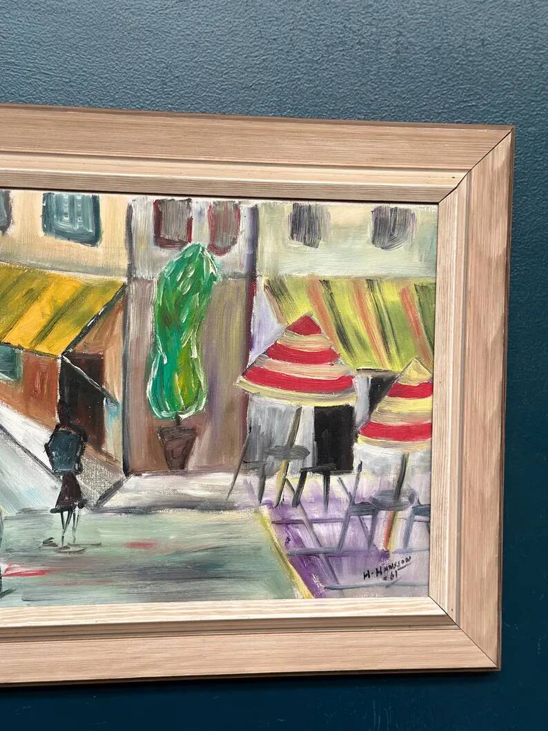 Original Swedish Oil on Canvas – “City Life” by H. Hanson 61 – Vintage & Framed – 72 × 45 cm (28.3" x 17.7")