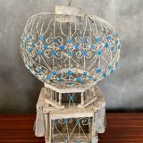 Old Bird Cage Hot Air Balloon Wood + Metal White Blue Vintage Deco