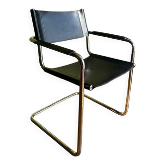 Matteo Grassi Bauhaus MG5 armchair in chrome metal and leather, 1970