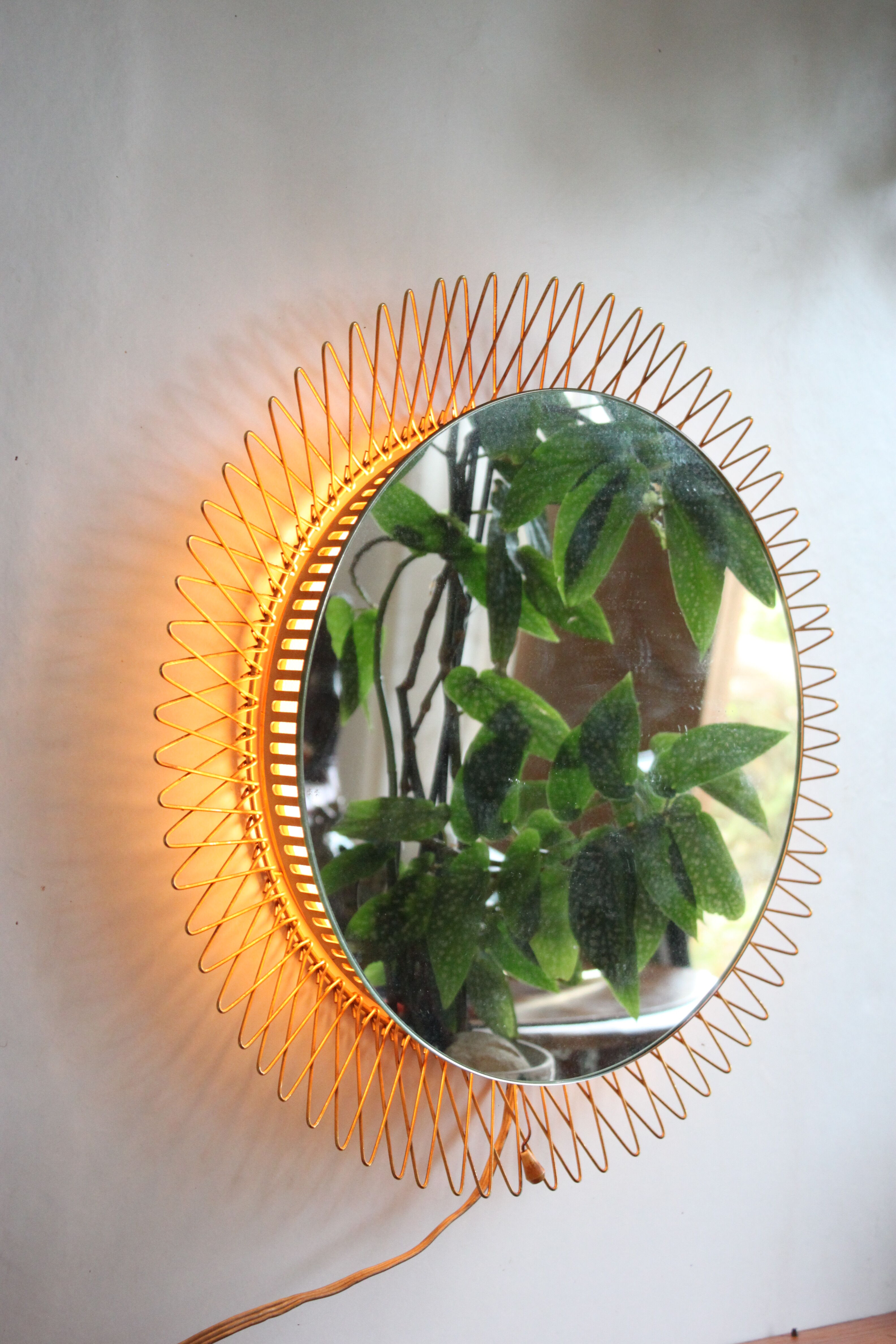 Italian bright / heated sun mirror in brass from the 50s
