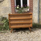 Commode bois et rotin