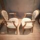Pair of Louis XV style medallion armchairs.