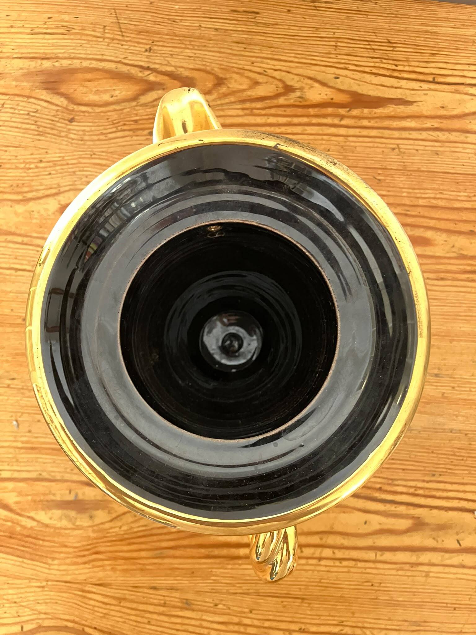 Ceramic jug Marius Giuge — black and gold decoration — Vallauris — 1950s