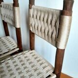 Brutalist wooden and rope chairs