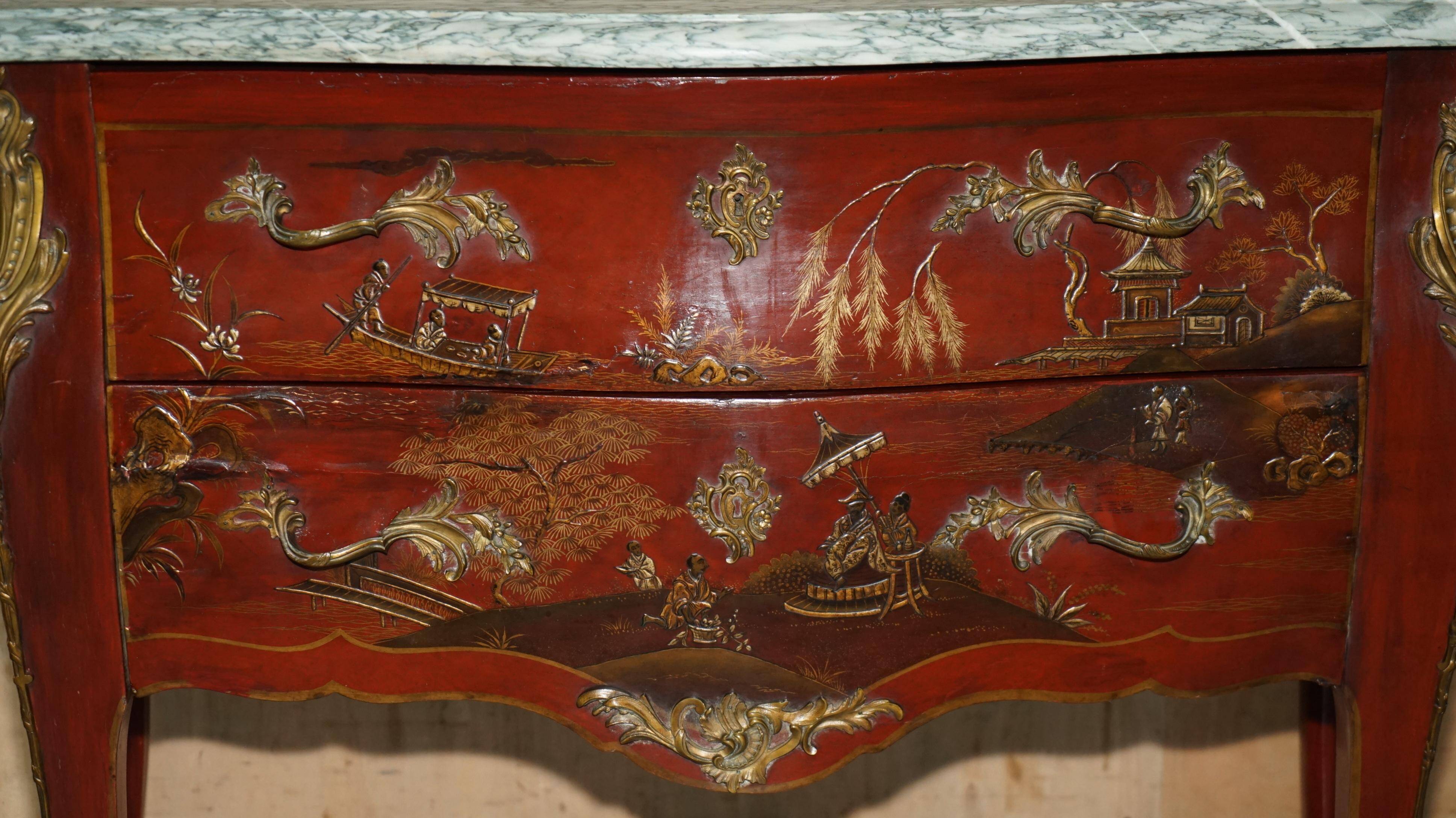 Chinoiserie Bombé Commode in Oak, Marble and Gilded Wood