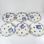 Set of 6 dessert plates, semi-porcelain Badonviller, blue flower pattern, early 20th century.