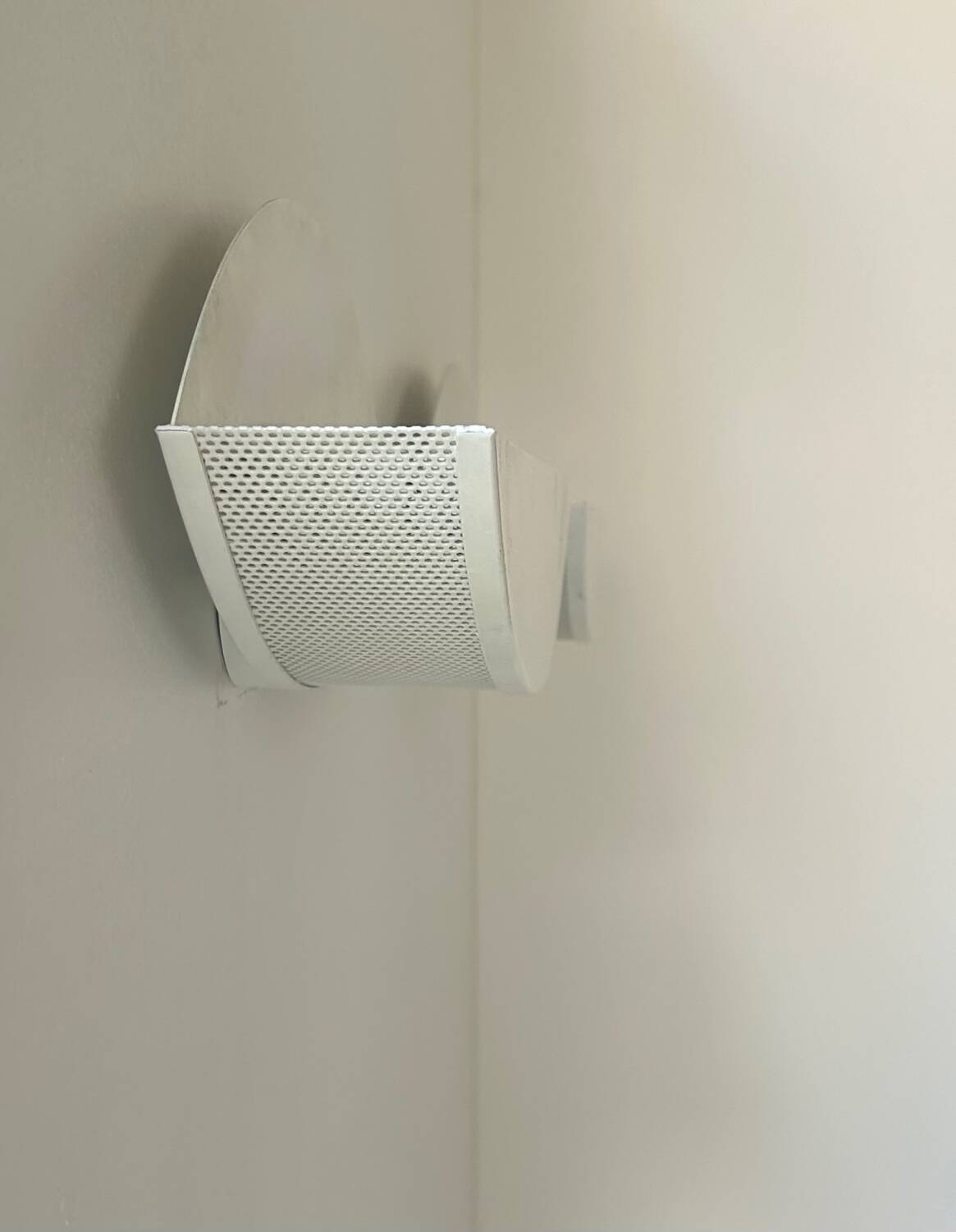 Pair of vintage white perforated metal wall lights, France 1980