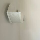 Pair of vintage white perforated metal wall lights, France 1980