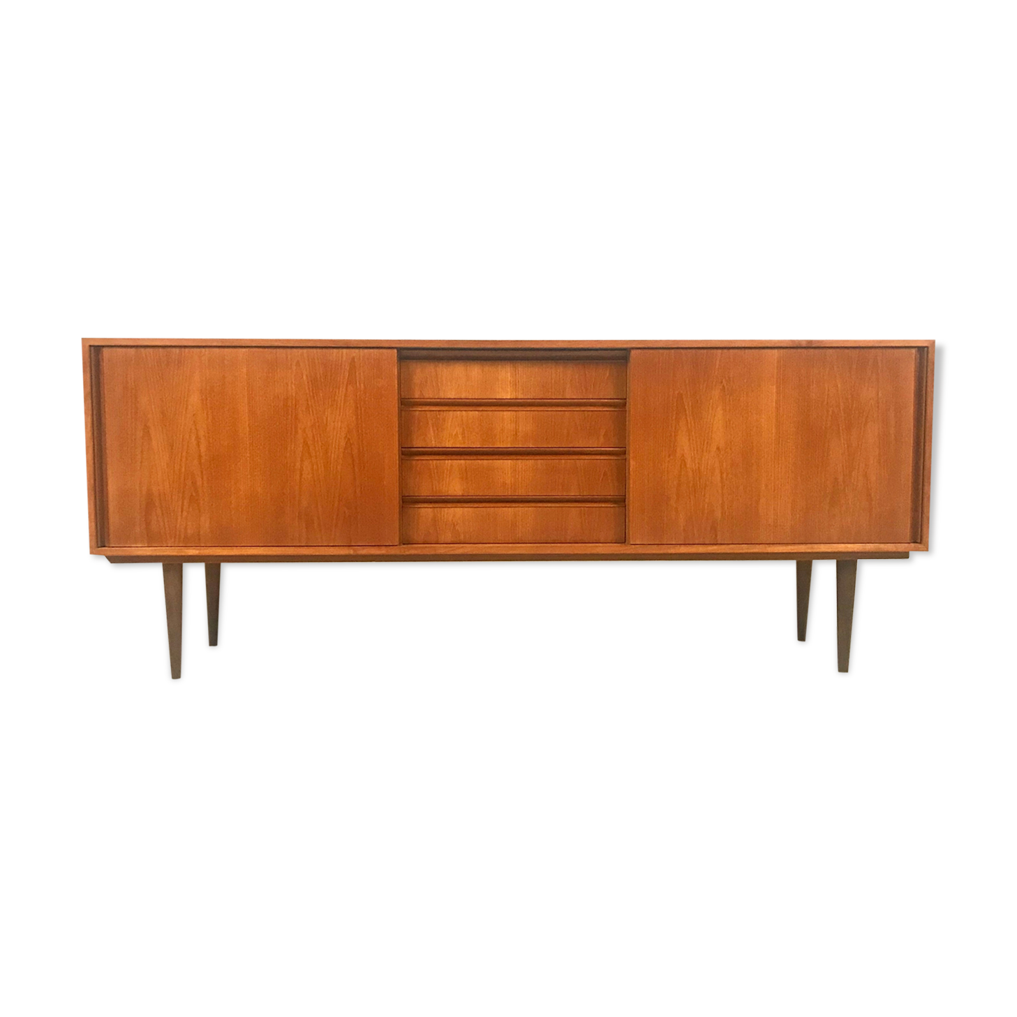 Danish teak sideboard with two sliding doors and 4 central drawers