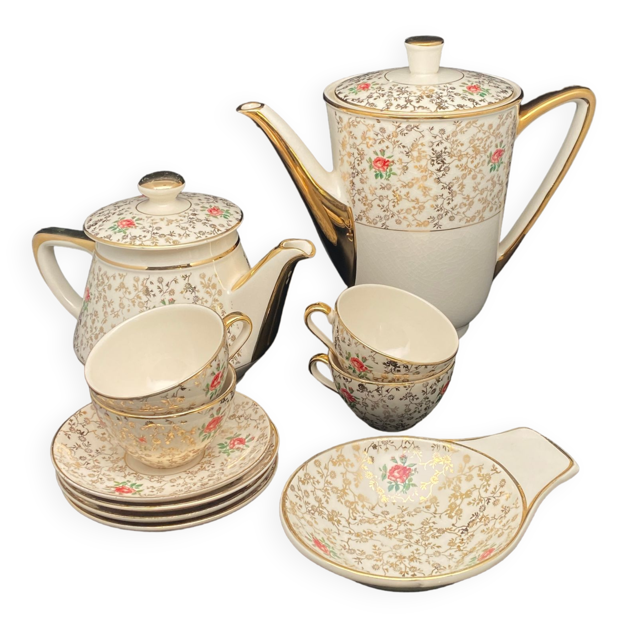 Villeroy & Boch porcelain tea set roses and gilding