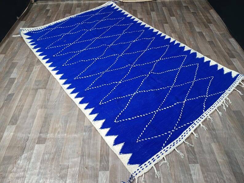 Blue Moroccan rug, handmade rug 150/250cm.