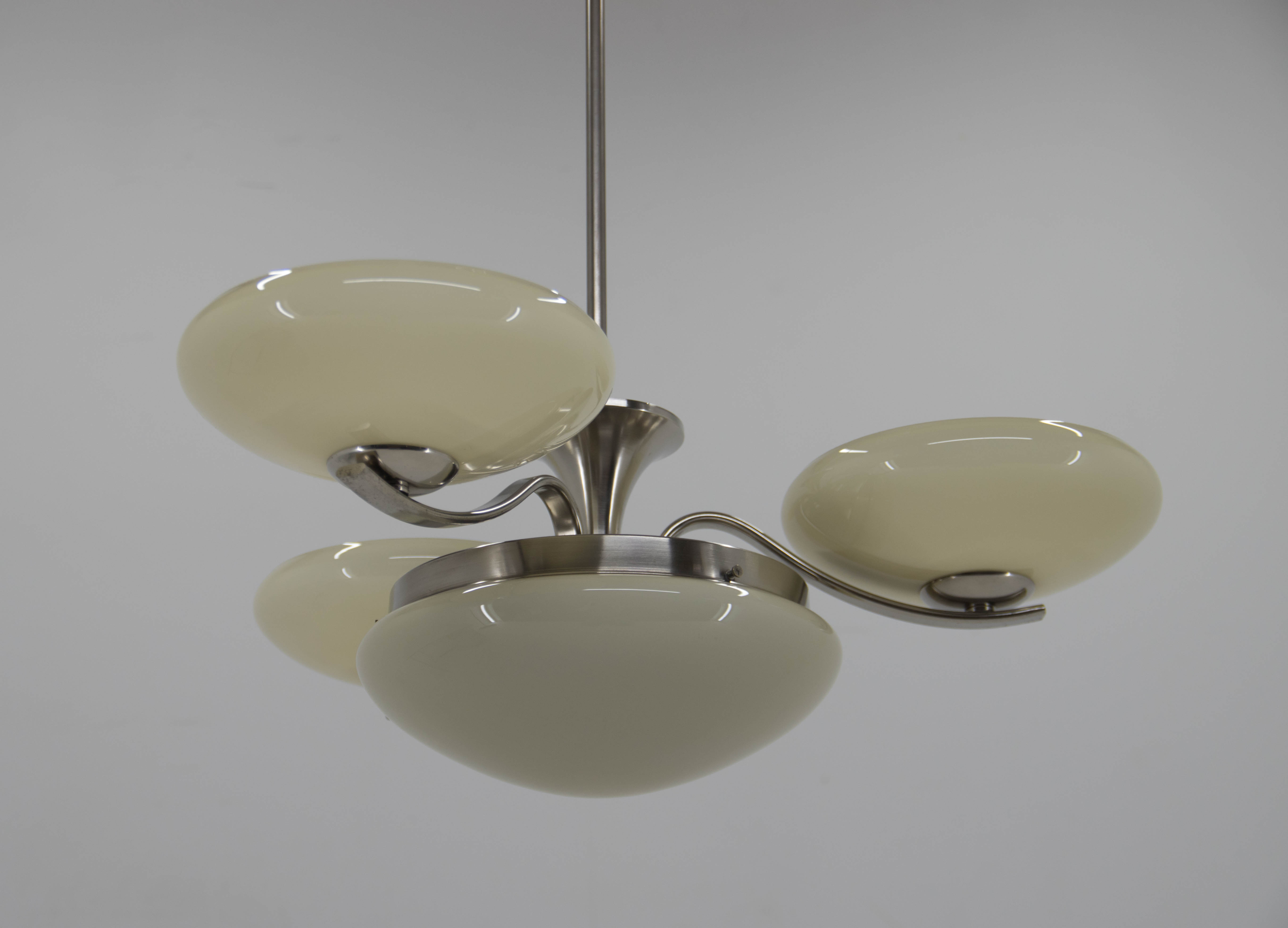 Art Deco Nickel-plating Chandelier, 1930s, Restored