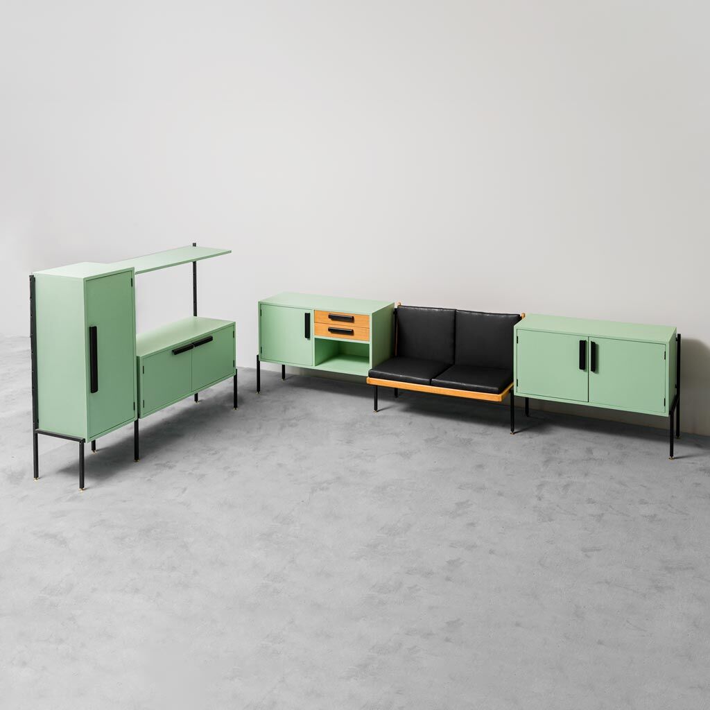 Buffets en bois canapé vert 2 places 60s vintage moderne