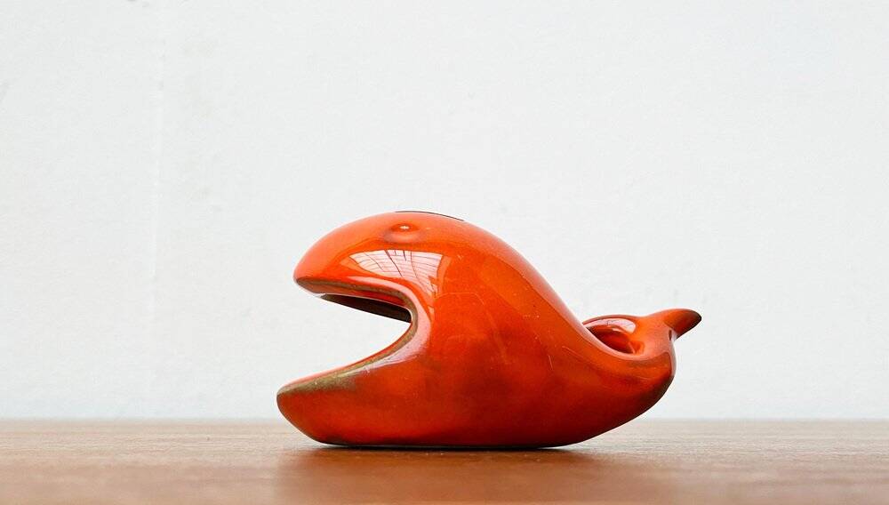 Whale Figurine Ashtray in Ceramic by Ceramica D'Arte, Salerno, Italy, 1970s