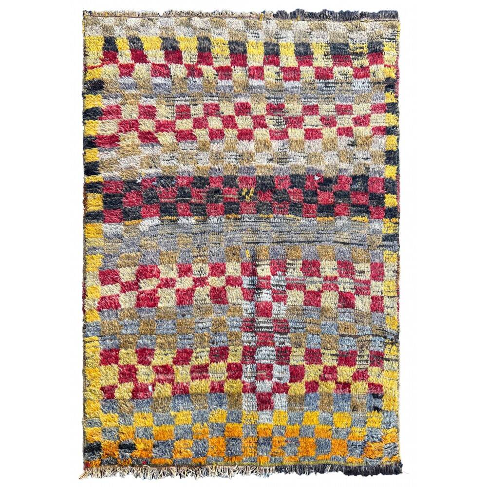 Tapis Tulu turc antique avec motif à carreaux