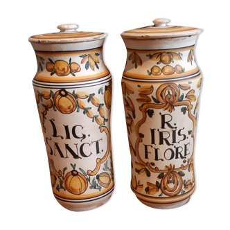 Pair of Pharmacy Pots in Faience 19th