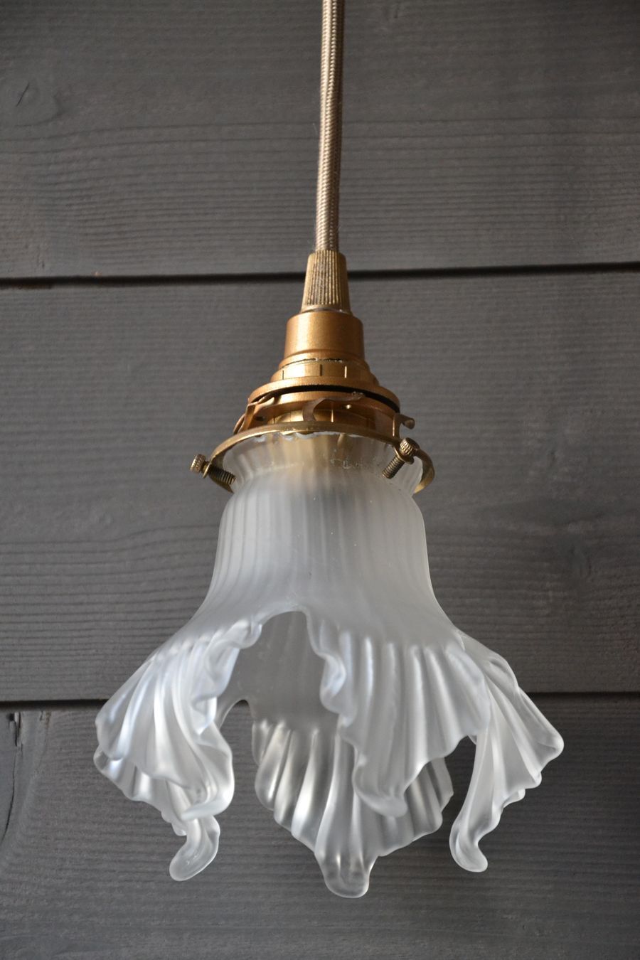 Frosted glass deco stroller, floral art deco walking lamp - beige cord