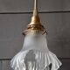 Frosted glass deco stroller, floral art deco walking lamp - beige cord
