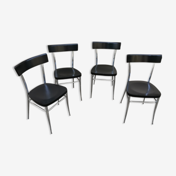 Set de 4 chaises vintage chrome et bois noir