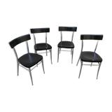 Set of 4 vintage chairs chrome and black wood