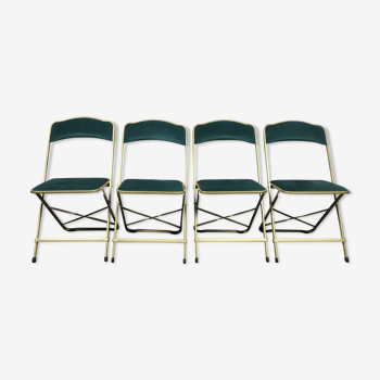 Suite de 4 chaises pliables d’événementiel velours bleu