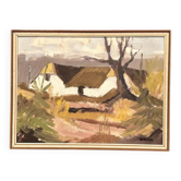 Original Swedish Oil on Canvas – "Farm" by Jörgen Bruun – Signed – Vintage and Framed – 41 × 31 cm (16.1" × 12.2")