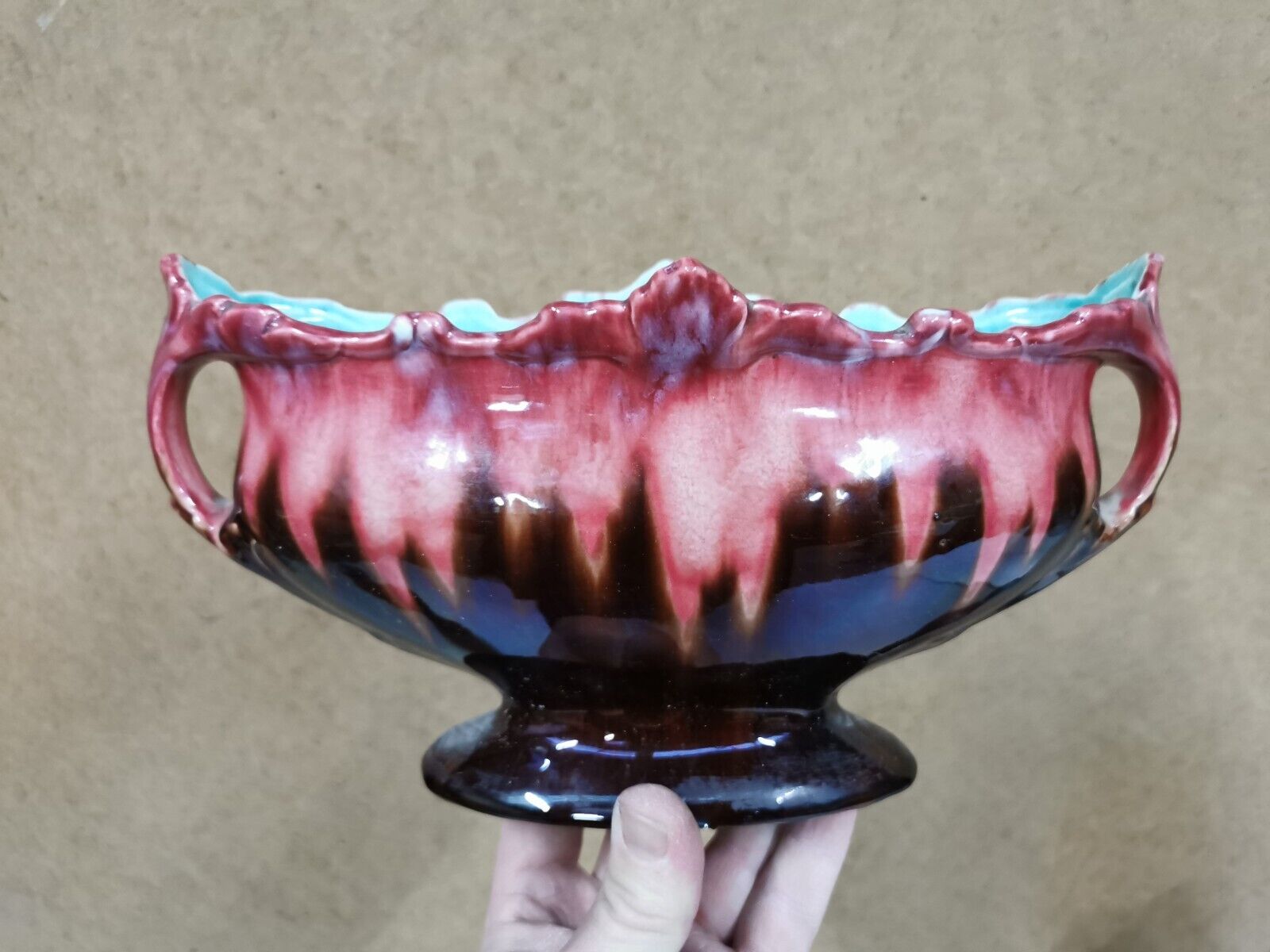 Paire de vase + jardinière art nouveau barbotine dl france garniture de cheminée