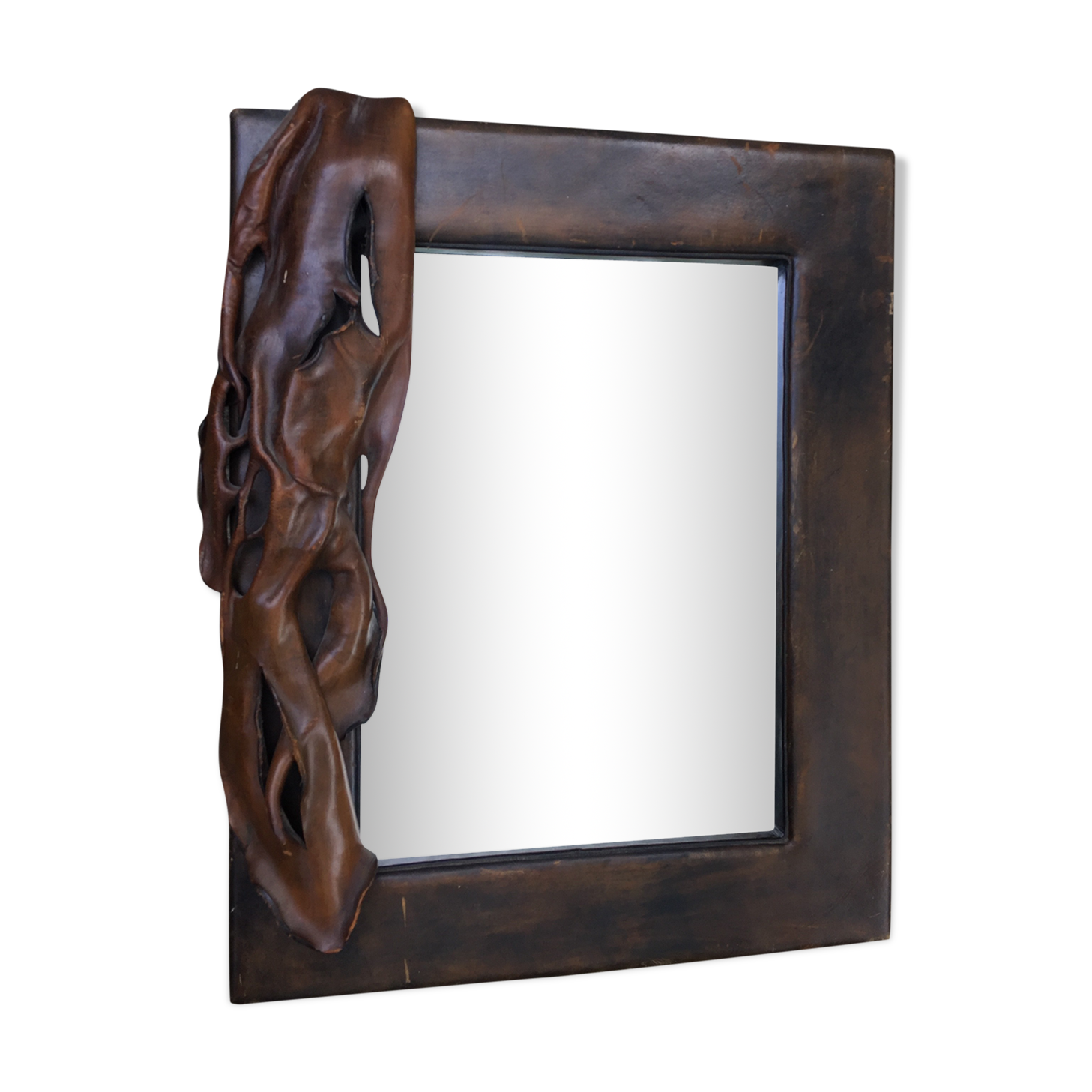 Mirror around leather 43x53cm