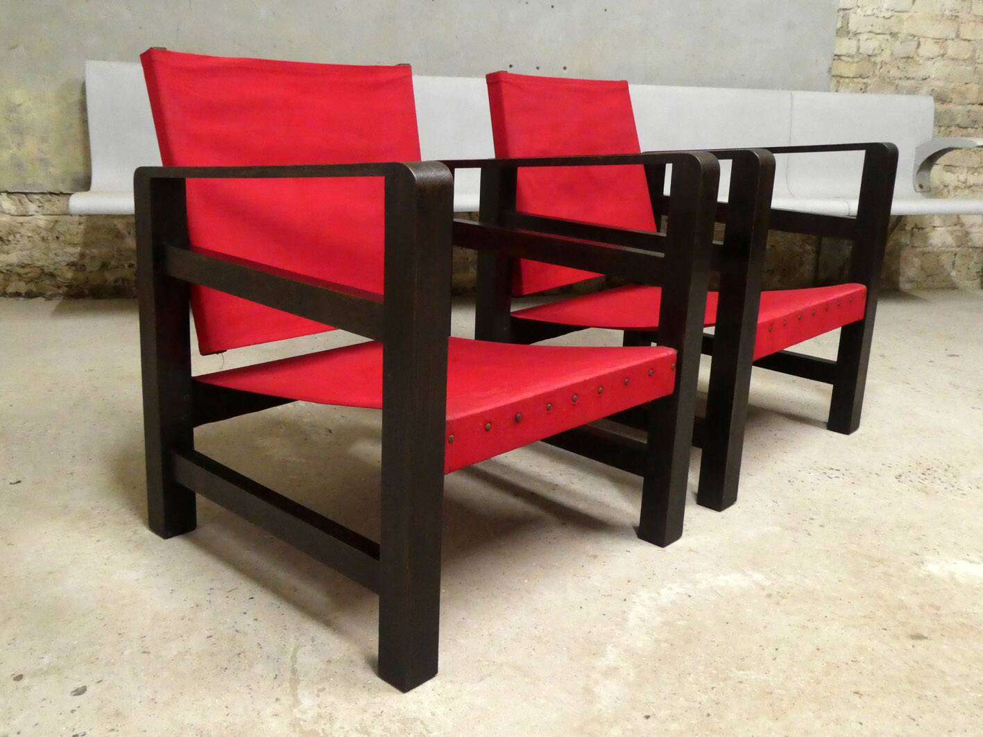 pair of oak safari armchairs, 1950