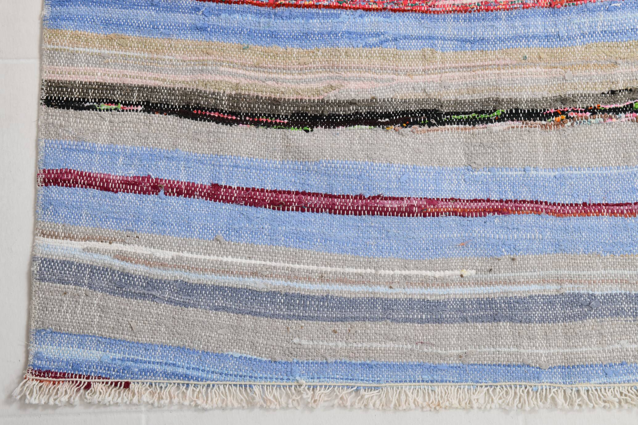 Tapis Kilim à rayures bleu clair 4x6, 117x177 cm