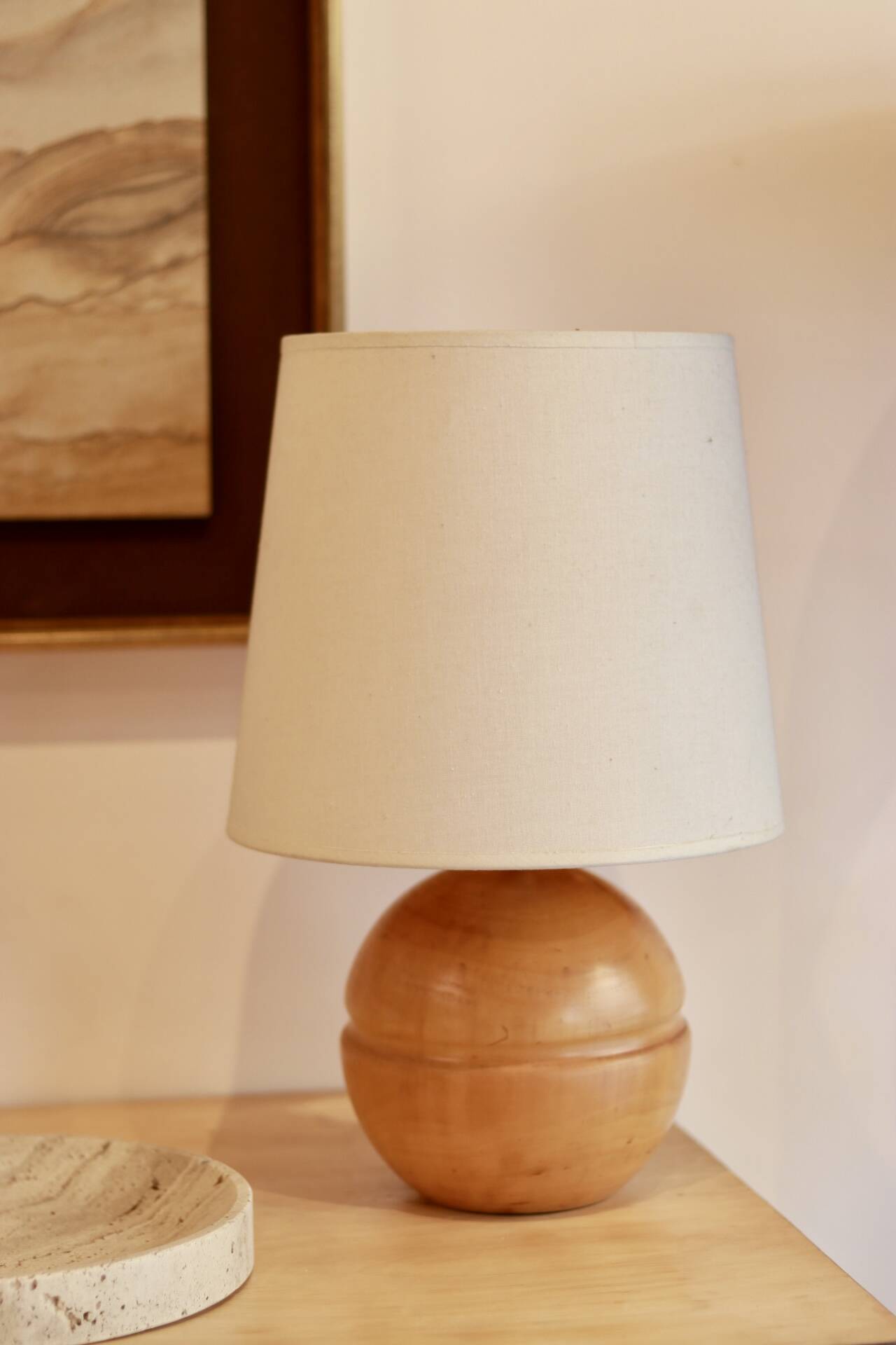 Turned light wood lamp