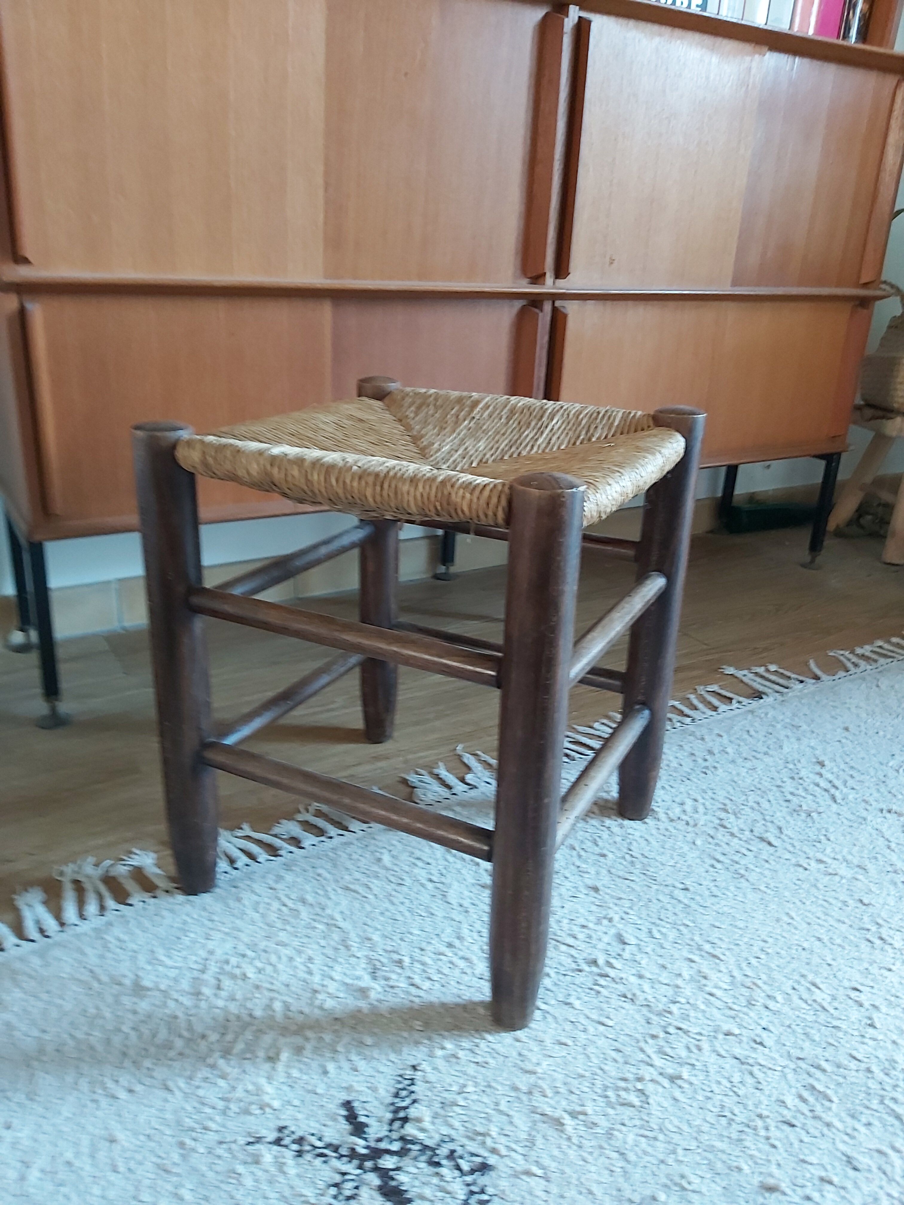 Wooden and vintage straw tabout