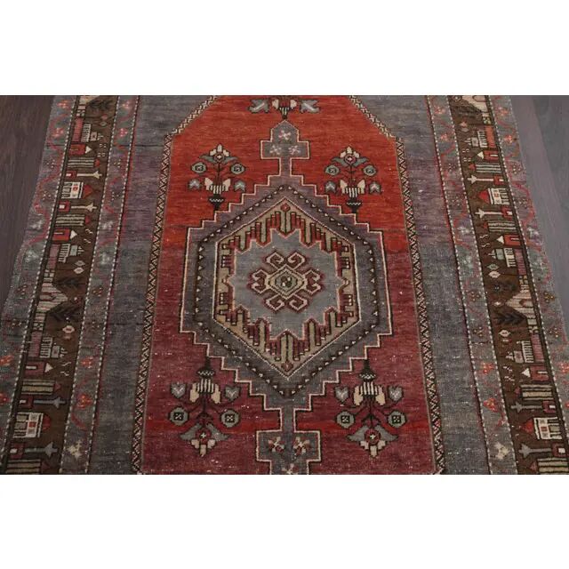 Vintage Turkish Oushak Handmade Wool Cotton Red Area Rug 110x227