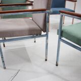 1960s Set of Eight Iron and Wood Armchairs/Dining Chairs,Czechoslovakia