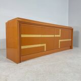Italian orange lacquered sideboard with inlay, 1970s