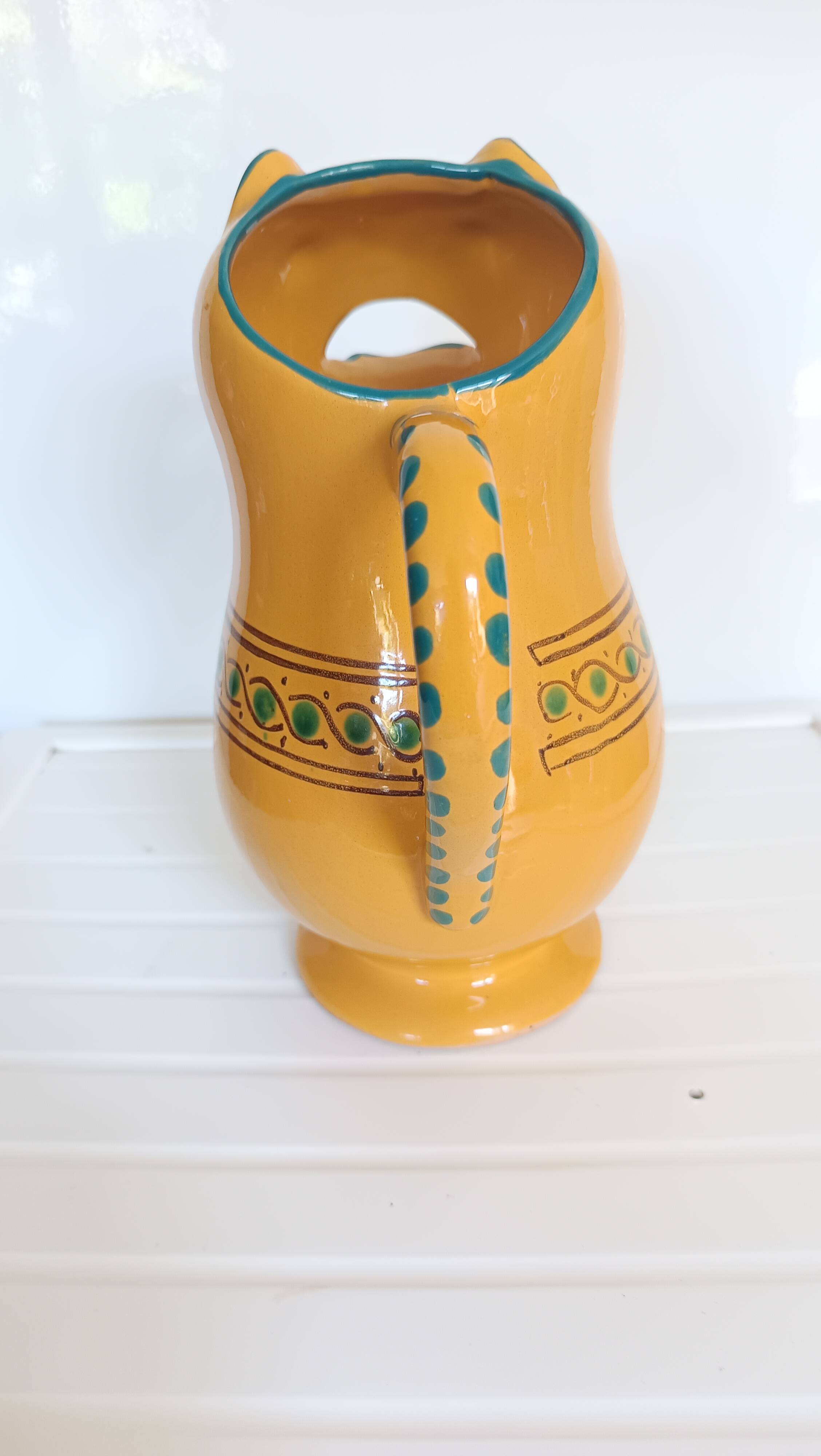 Large vintage ceramic cat pitcher – Hand Decor – French craftsmanship –