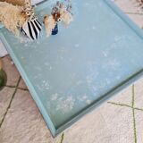 Coffee table in square wood renovated blue