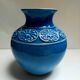 Ceramic vase ball blue art deco vintage carved numbered