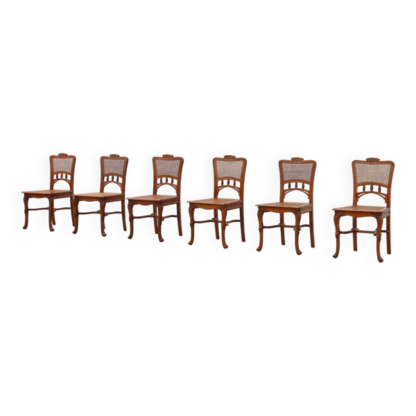 Ensemble de 6 chaises de salle à manger Art nouveau dans le style de Victor Horta, Belgique