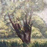 Painting "Trees on the edge of a pond", A.Beauvarlet, Oil on wood