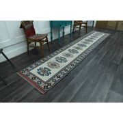 1970s Vintage Turkish Handmade Wool & Cotton Beige Runner Rug 84x402