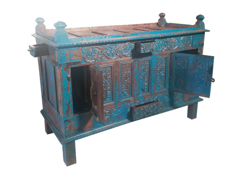 Damchaya Chest Blue Original Piece Old Teak with Secrets 150x108x65cm