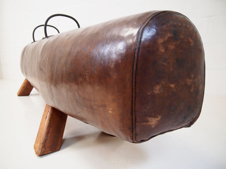 Vintage leather cut down pommel horse bench